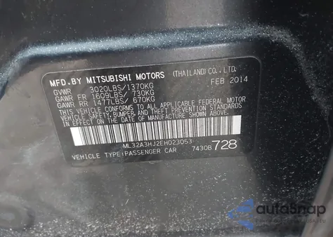 2014 Mitsubishi Mirage De z USA, uszkodzony, nr VIN ML32A3HJ2EH023053